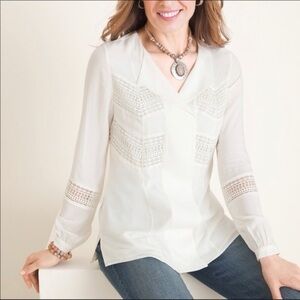 Chico's White Lace Detail Blouse